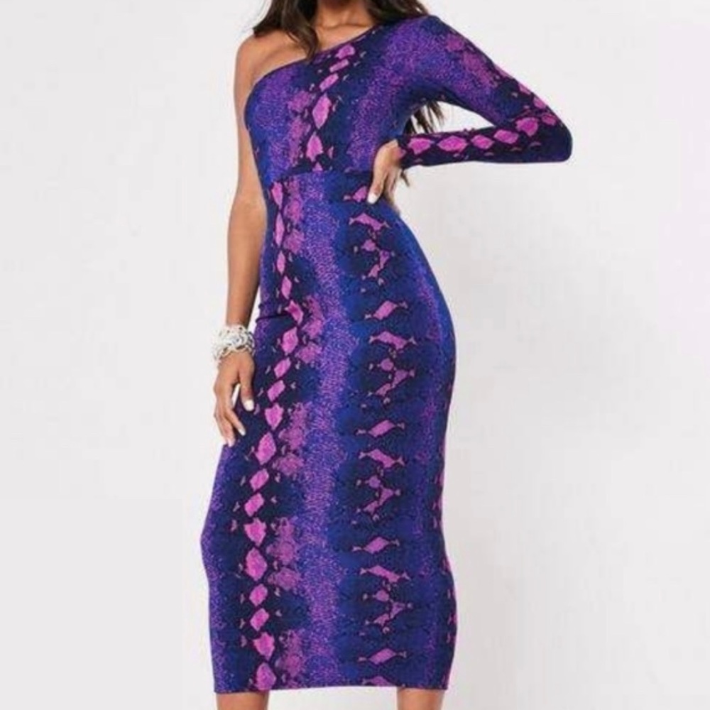 Long-Sleeve Reptile Bodycon Midaxi Dress